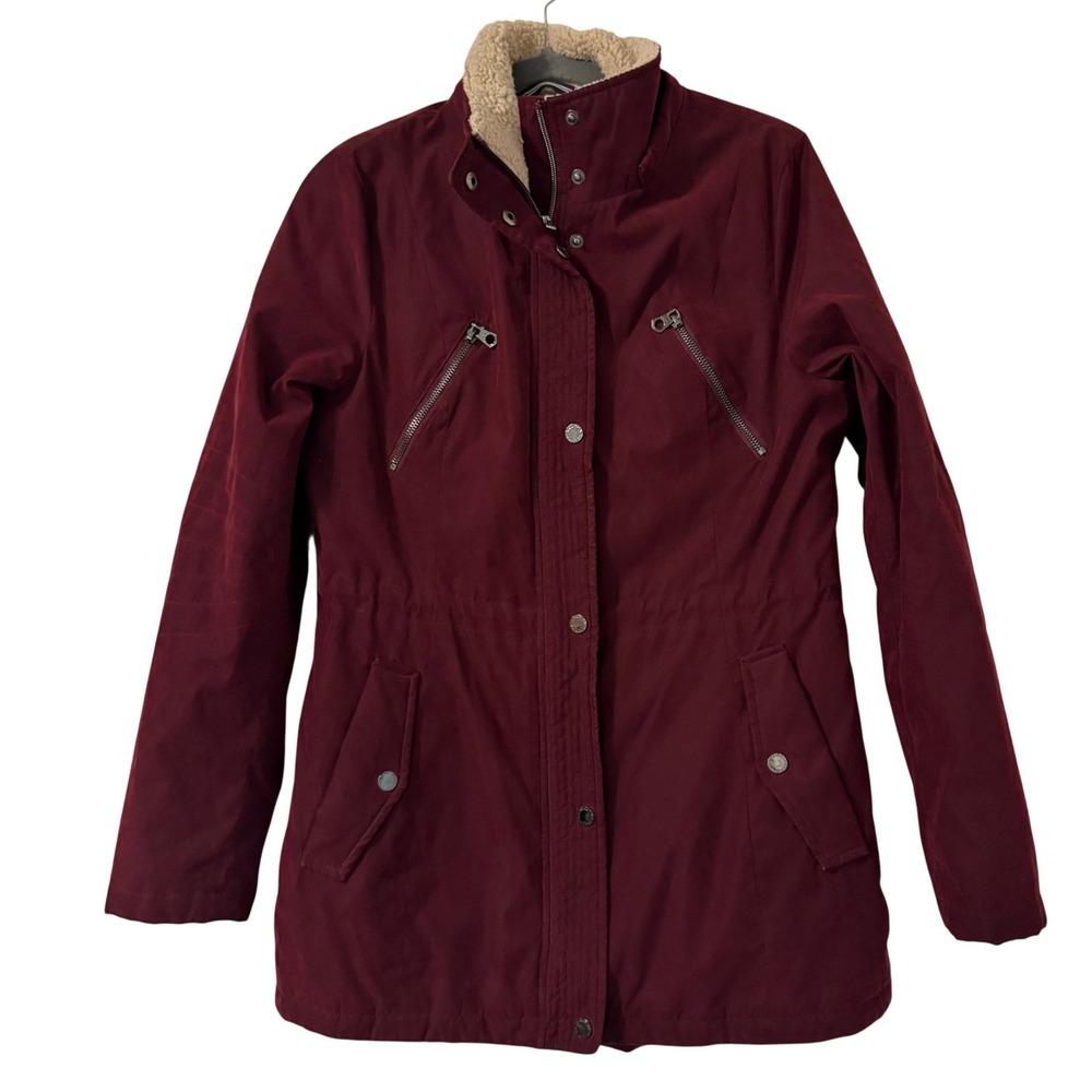 Nautica Sherpa Lined Utility Jacket Womens S Burgundy Outdoor Chore